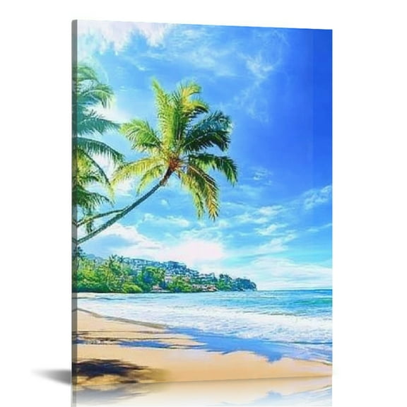ZFLMY Beach Palm Trees Blue Sky Modern Canvas Art Prints 16x20 12x16in
