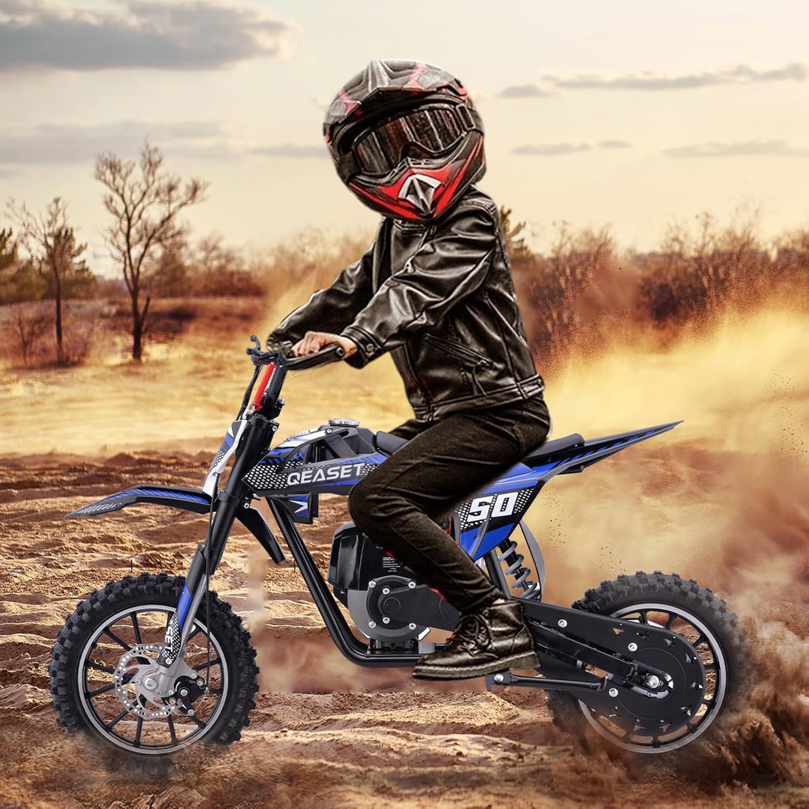 QEASET Gas Mini Dirt Bike, 39.4 CC 4-Stroke Dirt Bike, Rear Shock Absorber, Metal Frame, Disc Brakes, Max Load 165Lbs, Up to 20Mph, No Oil Mix Require, Blue