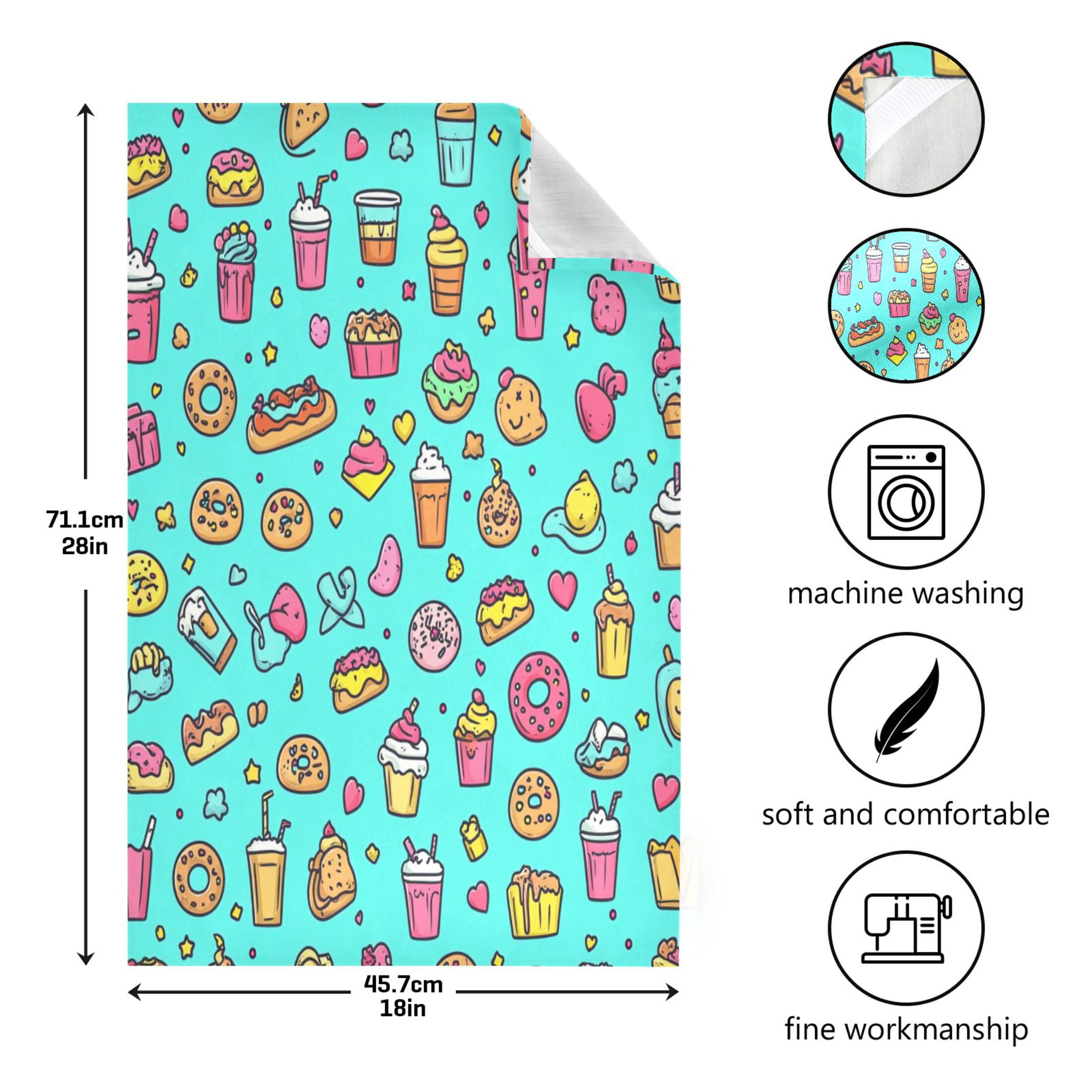 Children's Drawings Food Kitchen Towels 6-Piece Pack Tea Towels for Kitchen Decorative Waffle Design 28x18in