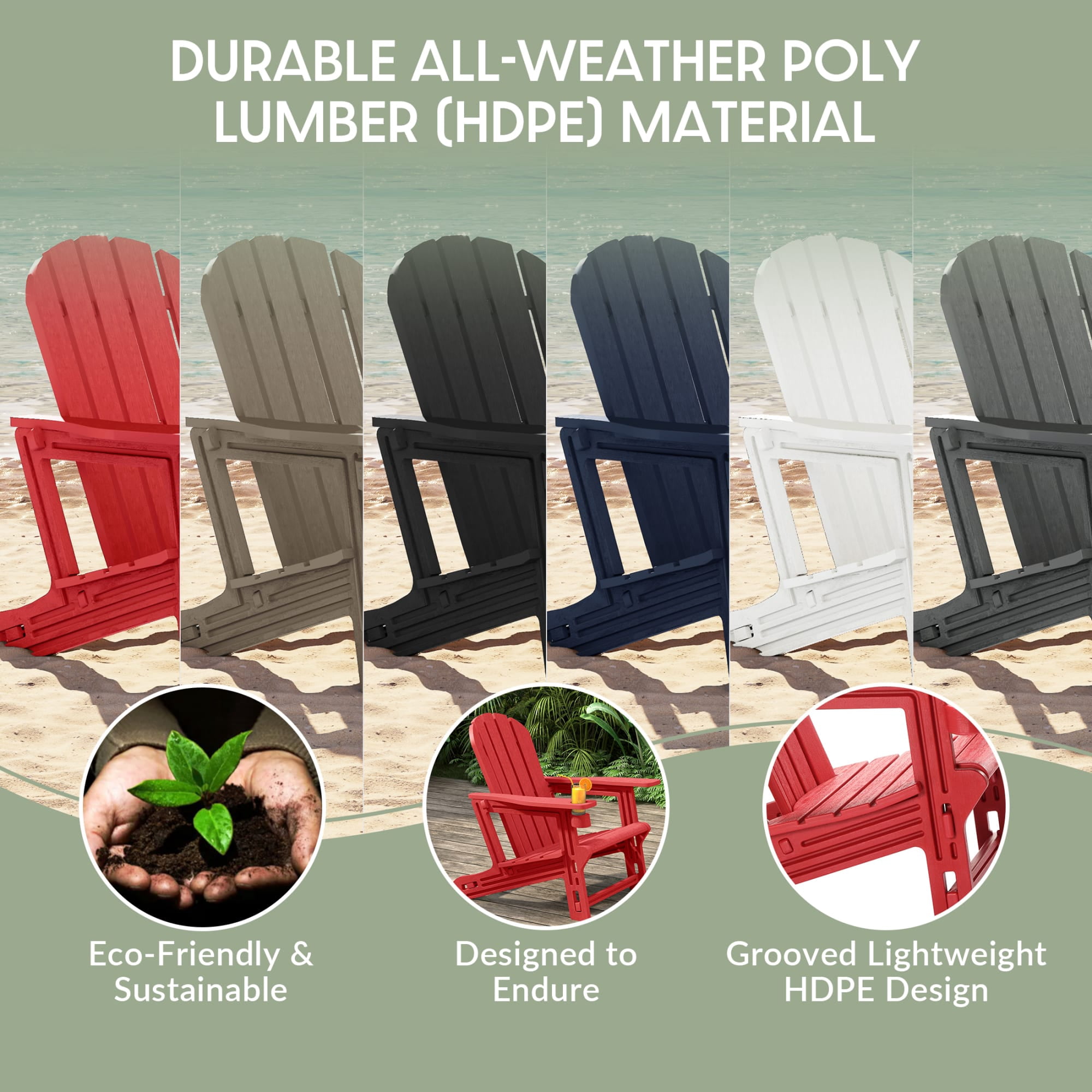 WestinTrends Tool-Free Assembly Outdoor Patio HDPE Plastic Adirondack Chair with Cup Holder, Red