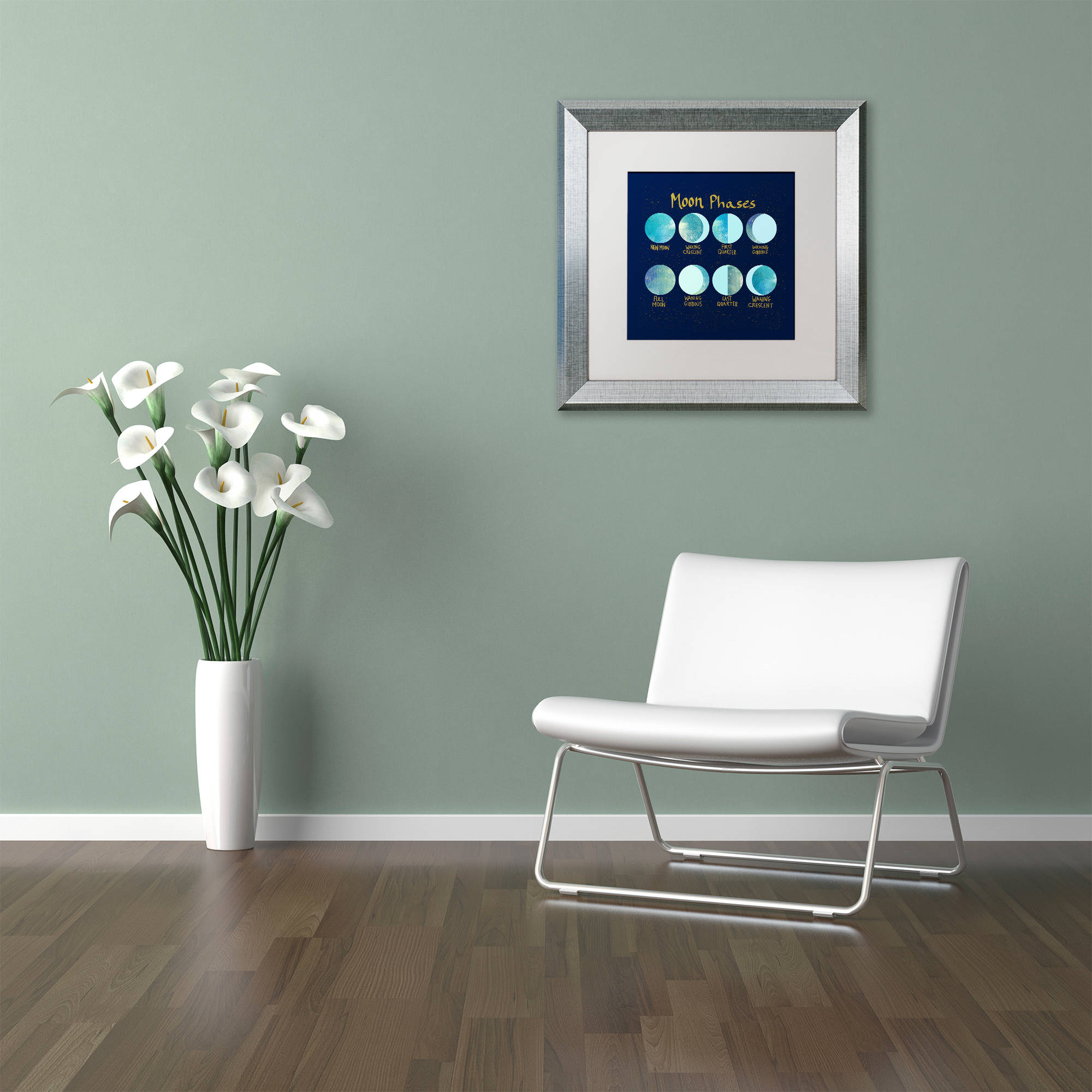 Trademark Fine Art "Moon Phases" Canvas Art by Lisa Powell Braun, White Matte, Silver Frame