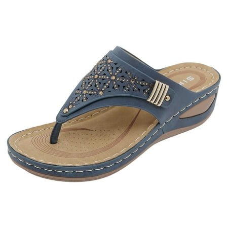 

PEASKJP Women Sandals Sandals for Women Beach Bohemia Floral Flat Sandals T-Strap Summer Beach Glitter Beaded Elastic Flip-Flop Thong Shoes (Blue 8.5)