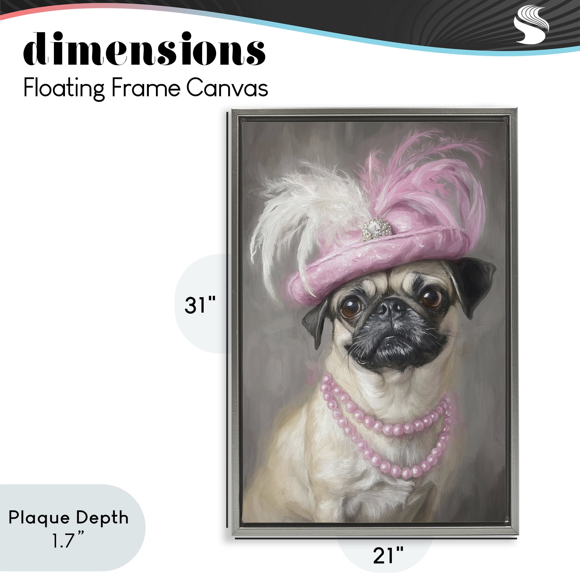 Stupell Industries Lady Pug Portrait Gray Framed Floater Canvas Wall Art, design by Tina LeCour