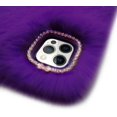thumbnail image 3 of Compatible with iPhone 14 Pro Max Case Cute Plush Furry Case with Glitter Lanyard Strap Bling Diamond Camera Lens Protector Soft Winter Warm Plush Fluffy Fur Cover for Women Girls, Deep Purple, 3 of 10