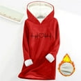 thumbnail image 2 of Women's Sherpa Lined Hoodies Cute Heart Printed Sweatshirts Long Sleeve Casual Fleece Sweater Oversized Fuzzy Tops (S, Red), 2 of 3