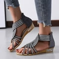 thumbnail image 2 of Utoimkio Wedge Sandals for Women Wide Width Summer Women Wedges Open Toe Breathable Sandals Zipper Casual Rhinestones Shoes, 2 of 8