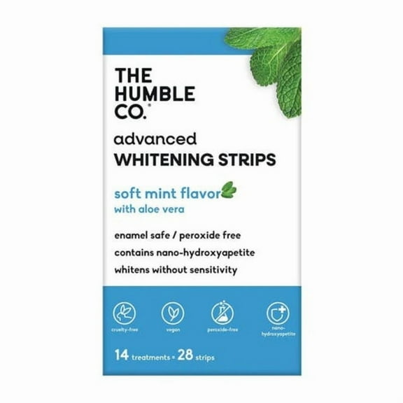 The Humble Co. Advanced Whitening Strips, Peroxide-Free, Enamel-Safe, Vegan Formula, 14 Treatments (28 Strips), Contains No Chemicals or Aerosols