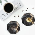 thumbnail image 4 of Honeii Pilot Cat In Vintage Plane Print Leather Coaster Set of 4, Ideal for Safeguarding Your Furniture from Drinks Spills and Effortless Cleanup-Octagon, 4 of 6