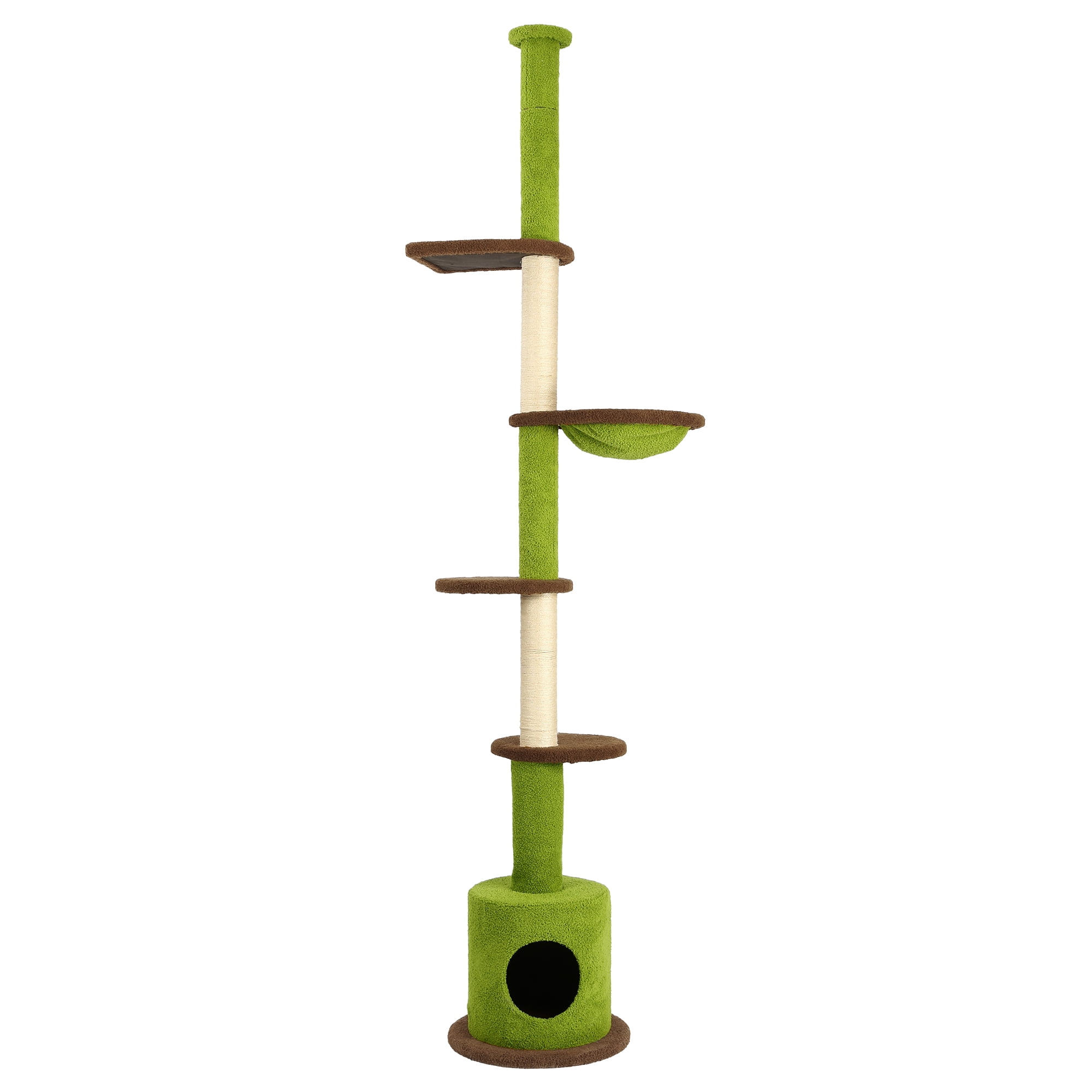 LHBCraft Floor to Ceiling Cat Tree, Cat Tower 5-Tier Height(88-107 Inches) Adjustable, Tall Cat Climbing Tower with Scratching Post, Cat Cave Condo, Cozy Hammock and Ball Toy for Indoor Cats