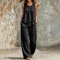 thumbnail image 2 of MXUIKV Two Piece Sets for Women Loose Fitted Sleeveless Pleated Irregular Hem Tops Wide Leg Pants with Pockets(Medium,Black), 2 of 5