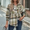 thumbnail image 4 of Huesdet Women's Roll Up Sleeve Button up Shirt Top Long Sleeve Plaid Print Blouse Green,M, 4 of 5