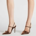 thumbnail image 5 of YDN Women Buckle Slingback Stiletto High Heels Thin Strap Pointed Toe Pumps Sexy Evening Themed Party Sandals Size 7 Brown, 5 of 5