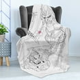 thumbnail image 4 of Kabuki Soft Flannel Fleece Throw Blanket, Samurai Warrior and Japanese Woman Portrait Drawings Sakura Blossoms, Cozy Plush for Indoor and Outdoor Use, 60" x 80", Black White Pink, by Ambesonne, 4 of 5