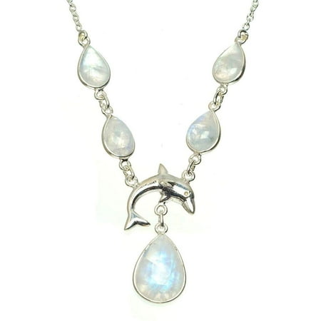 StarGems® Natural Rainbow Moonstone Handmade Unique 925 Sterling Silver Necklace 16.25+1.25" A3153
