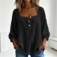thumbnail image 4 of ZGRBOU 3/4 Sleeve Cotton Linen Shirts for Women Square Neck Button Loose Basic Tops Summer Casual Solid Daily T-Shirts, 4 of 6