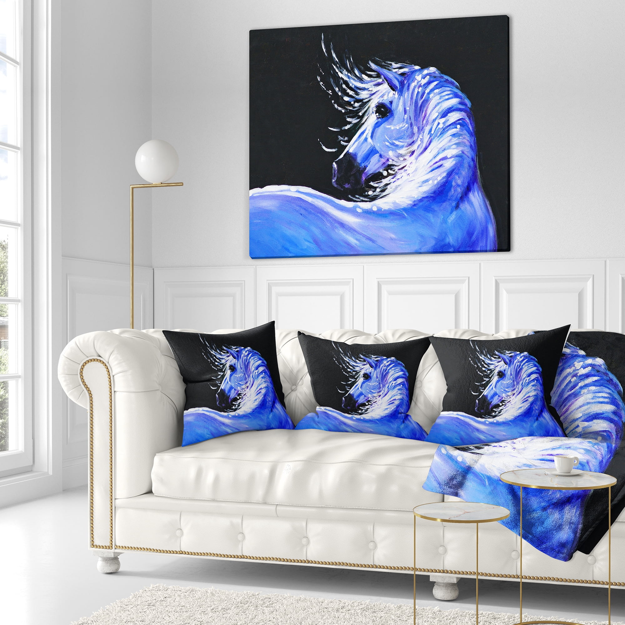 Designart Blue Horse Acrylic Art - Abstract Throw Pillow - 18x18