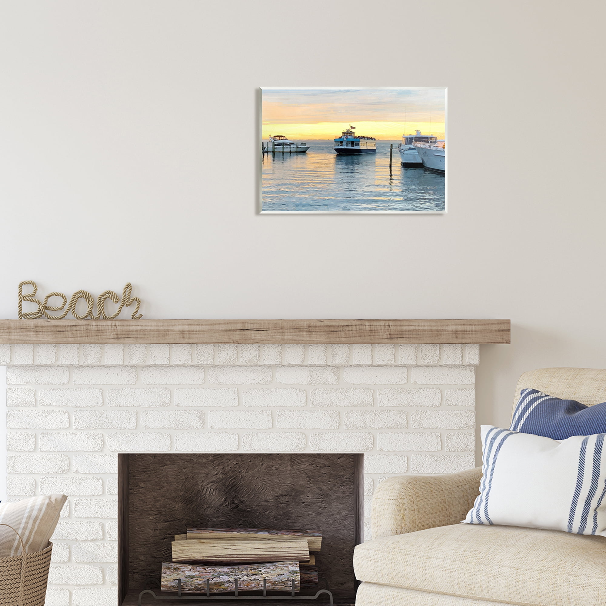 Stupell Industries Ferry Boat Sunlit Sea Harbor Coastal Photography Unframed Art Print Wall Art