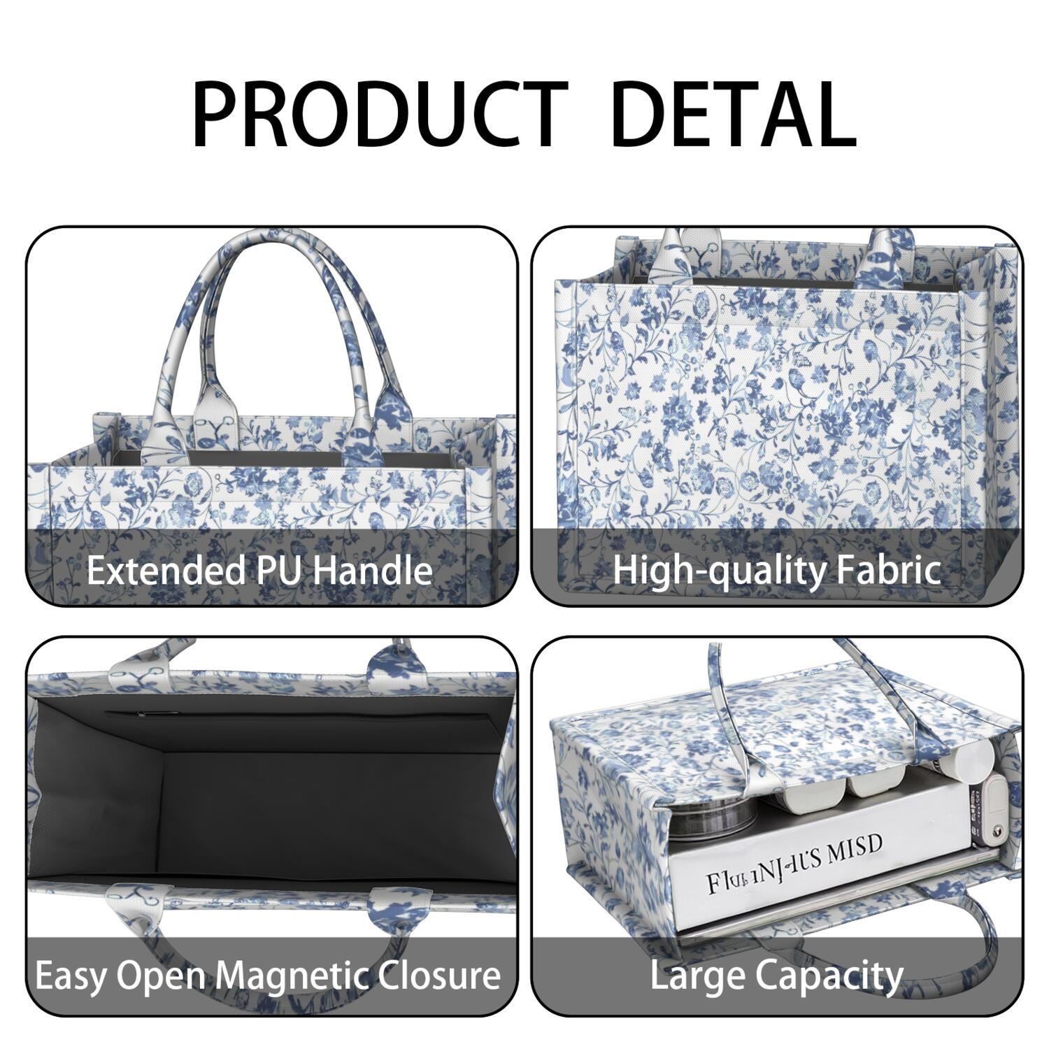 Large Capacity Tote Bag,Pioneer Flower Floral Print Pattern Handbag Fashion Luxury Tote Bag,15.7"x13"x 5.1" Inches,Laptop Compatible