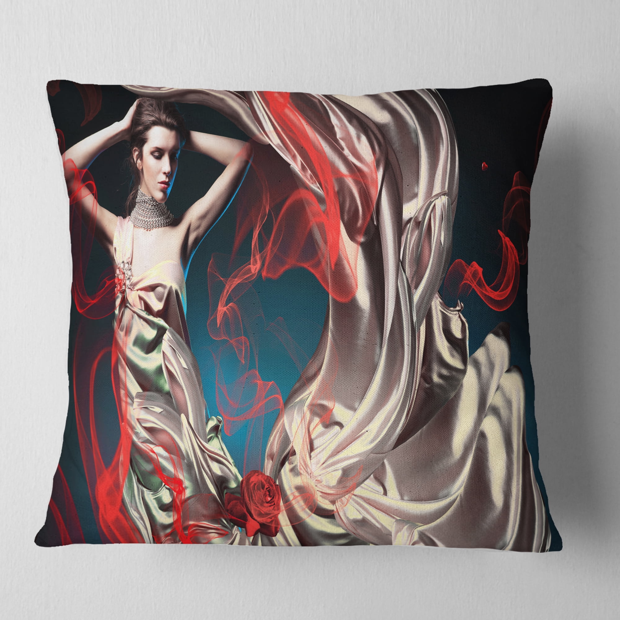 Designart Woman in Long Fairy Dress - Abstract Portrait Throw Pillow - 16x16