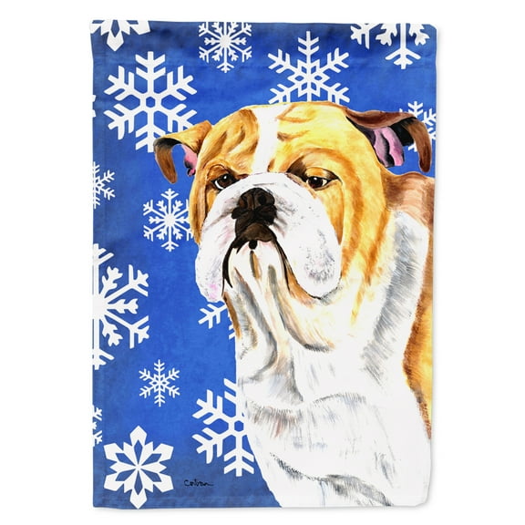 Carolines Treasures SC9374-FLAG-PARENT Bulldog English Winter Snowflakes Holiday Flag  multicolor