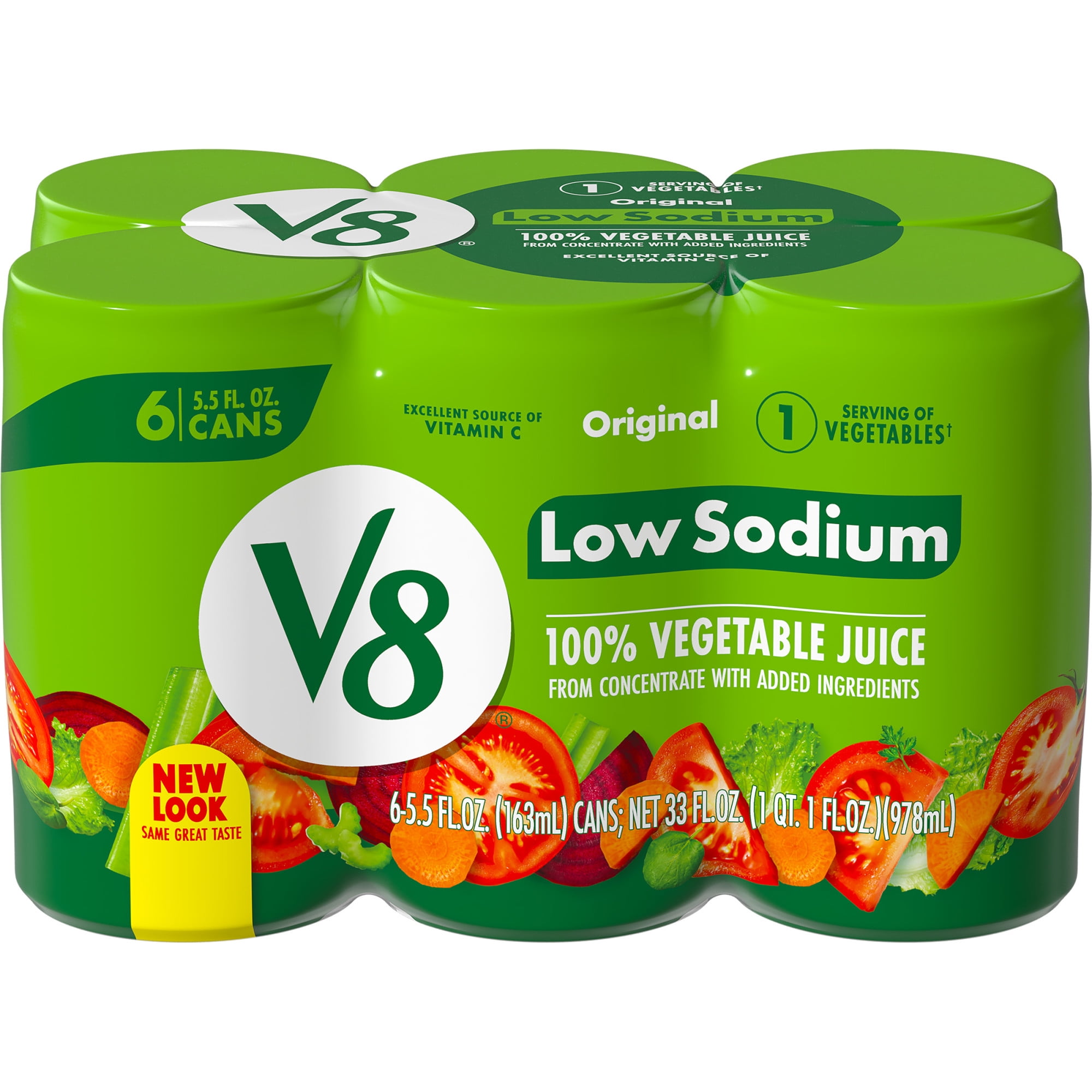 V8 Low Sodium Original 100% Vegetable Juice, 5.5 FL OZ Can (Pack of 6)