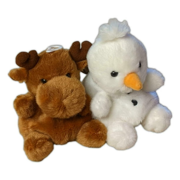 Set of 2 Winter SNOWMAN & MOOSE Palm Pals 5" Stuffed Animal Plush by ...