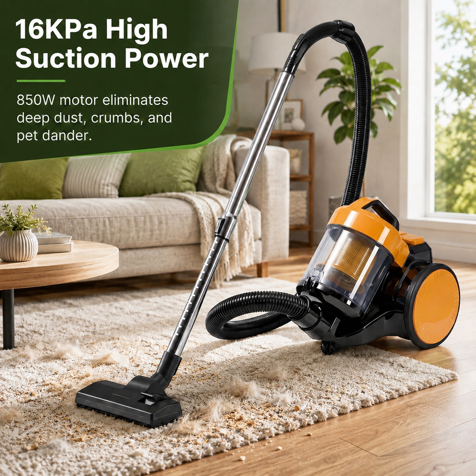 Alvantor Household Portable Vacuum Cleaner, 16Kpa Bagless Canister Cleaner, Lightweight Powerful Vacuum for Carpets and Hard Floors, 1.8L, with Washable HEPA Filter, Auto-Rewind