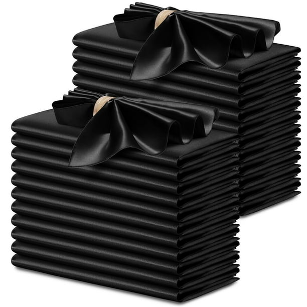 Servilletas de satén negras P Pothuiny, cuadradas, 43 x 43 cm, 24 unidades