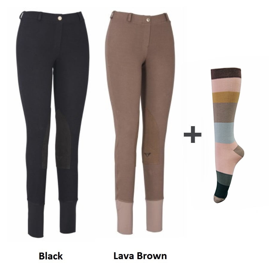 TuffRider Women Starter Lowrise Pull On Breeches with FREE Socks Pack