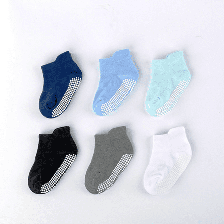 

Tisoloow Baby Non Slip Socks Toddler Socks With Grips Ankle for Infants Kids Boys Girls Low Cut cotton Crew Socks solid color B 1-3 years old
