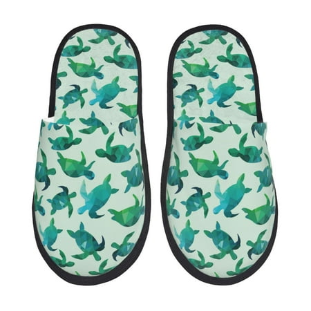 

Qekee Green Sea Turtle print Slippers for Women and Men Fluffy Cute Cozy House Slipper Funny Furry Bedroom Slippers for Women Indoor -Medium