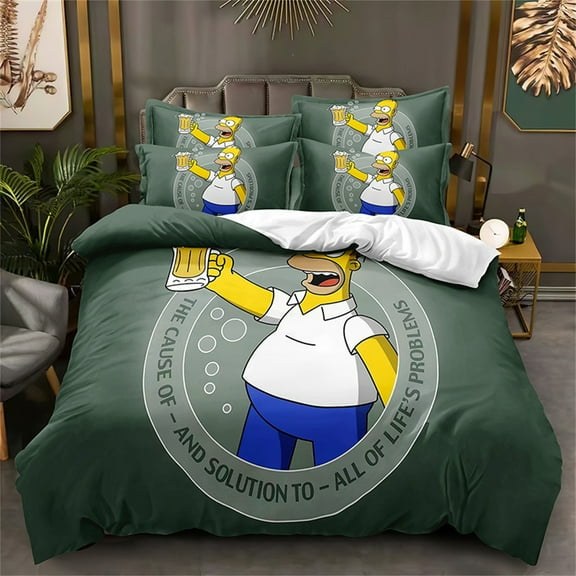Kids Teen The Simpsons Bedding Set Cartoon Duvet Cover Set 3 Pieces Ultra Soft Comforter Covers with Pillow Shams