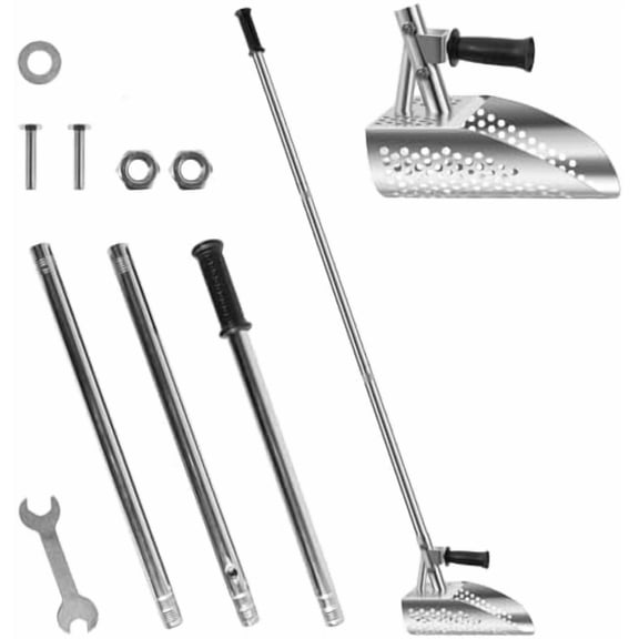 Metal Detecting Sand Scoop with Long Handle, Heavy Duty Metal Detecting Shovel, Stainless Steel Beach Shovel, Rustproof Fast Sifting Metal Detector Accessories for Underwater Treasure Huntin$$Tools