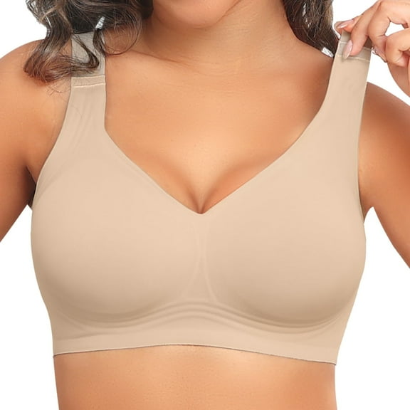 PoseFree Wireless Bras for Women Full Coverage Comfort Seamless No Underwire Bras Nude XL