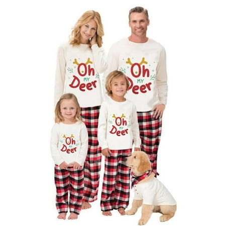

Ma&Baby Christmas Family Matching Pajamas Adult Kids Baby Letter Print Tops Plaid Pants Sleepwear Set