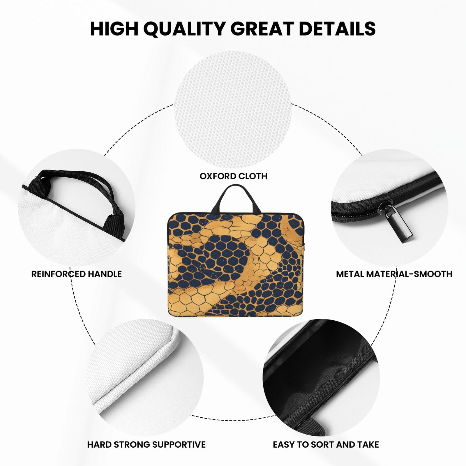 Laptop Sleeve Bag For Women Men 14inch Waterproof Durable Protective Computer Carrying Cover Handle Laptop Case Bag Snake Skin Print Style Doderblue_3
