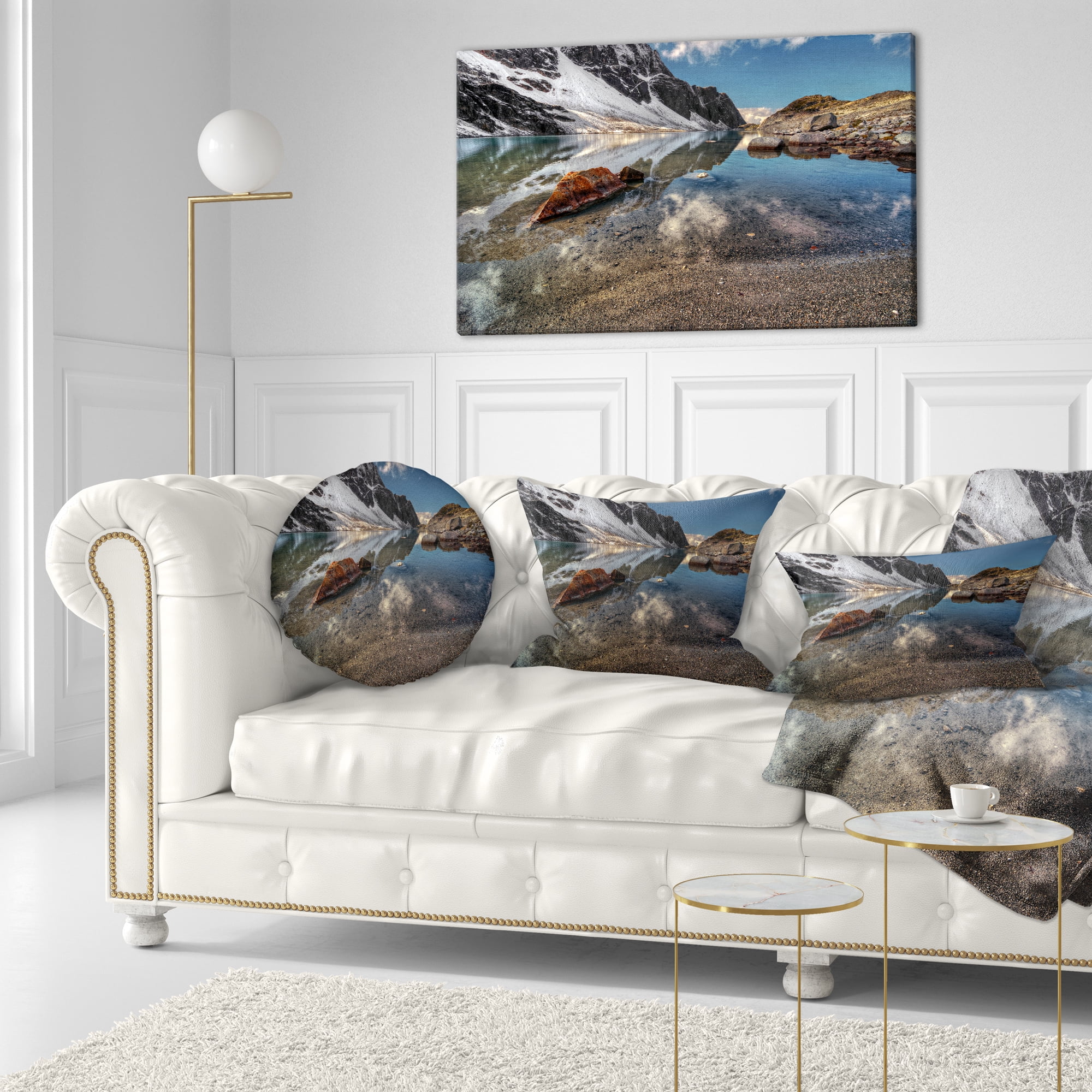 Designart Sapphire Mountain Lake View - Landscape Printed Throw Pillow - 12x20