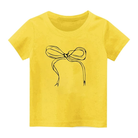 Posijego 2-14T Girls T-Shirts Bow Graphic Tee Little Girls Short Sleeve Crewneck Casual Summer Shirts