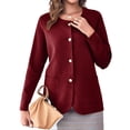 thumbnail image 3 of Solid Color Women Long Sleeve Crewneck Casual Button Down Knit Cardigan with Pocket, 3 of 5