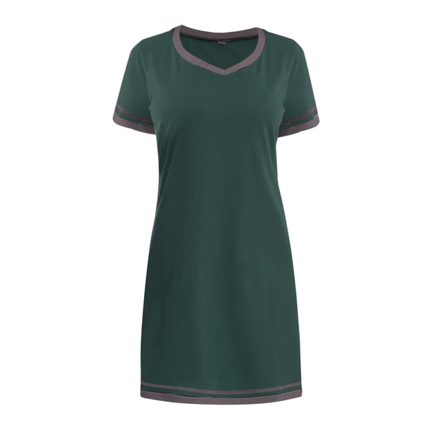 Gibobby Camisón de satén de seda para mujer Día de San Valentín Camisón informal verano para mujer, y cómodo, cuello redondo, suelto, en contraste, manga corta, mul(Verde,XL)