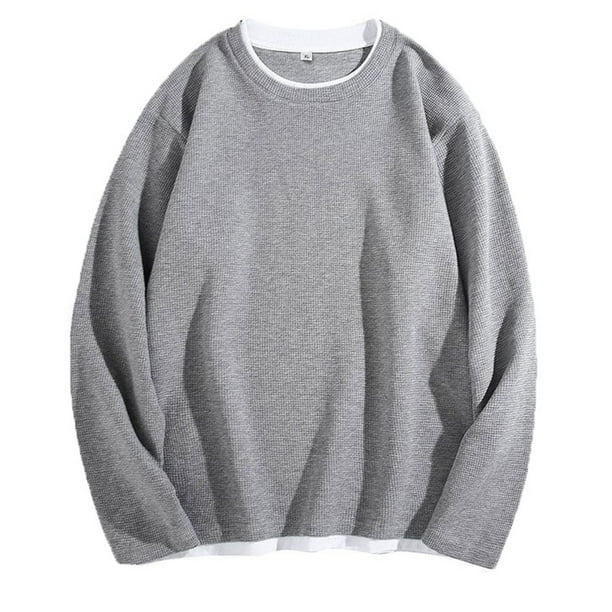 pstuiky Camisas de manga larga de invierno para hombre, Sudadera con capucha de dos piezas, manga larga, redonda, color liso, informal, para hombre tops de invierno para hombre xxxxxl