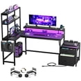 thumbnail image 2 of GUNAITO 71 inch Computer Desk L Shaped Gaming Desk with LED Light & Power Outlet Office Desk with File Drawers Cabinet,3-Tier Shelf,Storage Bag for Home Office,Black, 2 of 11