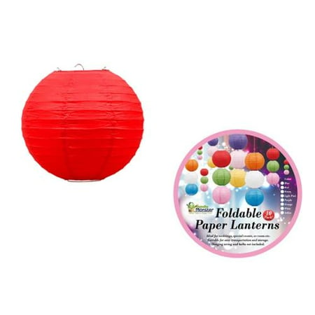 Bundle Monster 10pc Set 8� Hanging Party Decor Color Paper Foldable Lantern-RED