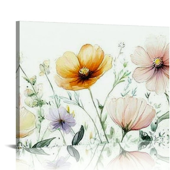 FCXZI Sage Green Wildflowers Wall Art, Canvas Prints Floral Wall Art Flowers Wall Décor for Living Room Bedroom Office Nature Artwork Flowers Painting Picture 16x12in