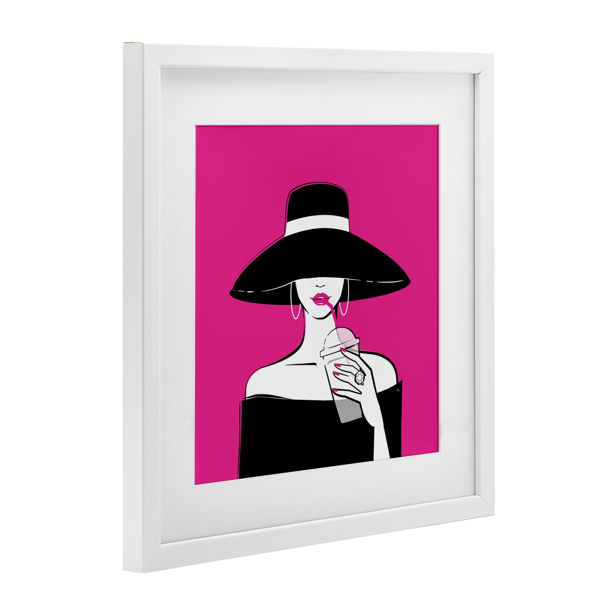Stupell Industries Black Hat Glamourous Woman White Framed Print Under Glass, design by Martina Pavlova