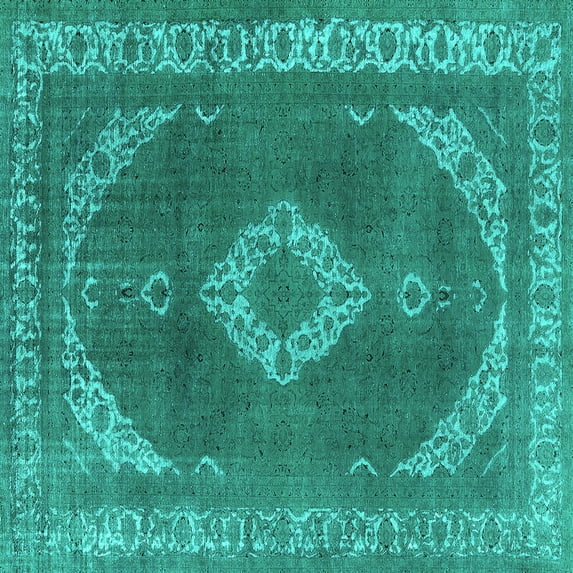 Ahgly Company Indoor Square Oriental Turquoise Blue Industrial Area Rugs, 8' Square