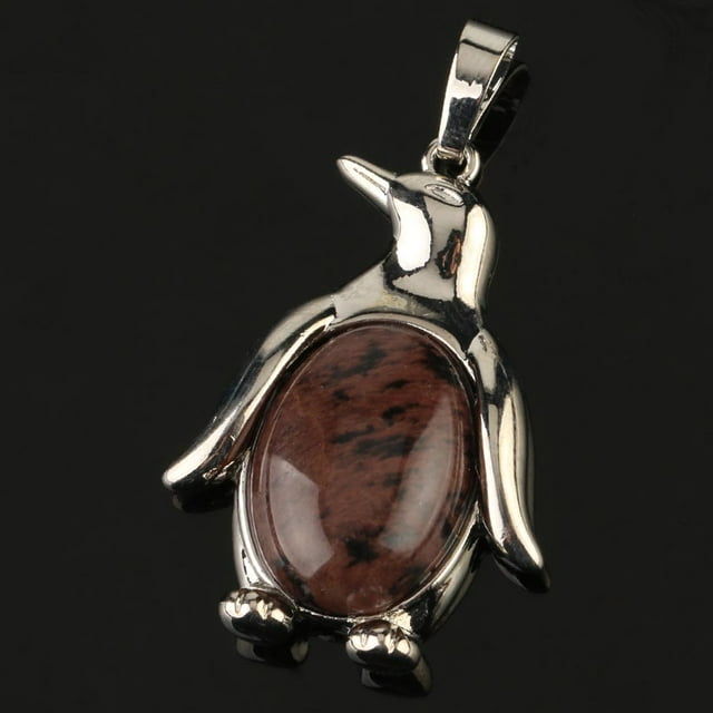 Collier Pendentif Pingouin Femme Pierre Naturelle Œil de Tigre Mignon Animal Homme