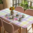 thumbnail image 3 of Happy Easter Table Cloths for 6 Foot Rectangle Tables, Spring Flower Pastoral Butterfly Colorful Stripes Patio Waterproof Elastic Fitted Tablecloths, Washable Rectangular Table Cover for Camping, 3 of 8