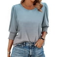thumbnail image 6 of Women Tops under $5! Cagogo Blouses for Women Dressy Casual 3/4 Length Sleeve Womens Tops Gradient Color/Solid Color/Striped Color Block Summer Loose Fit T Shirts with Smocked Cuffs S-XXL, 6 of 8