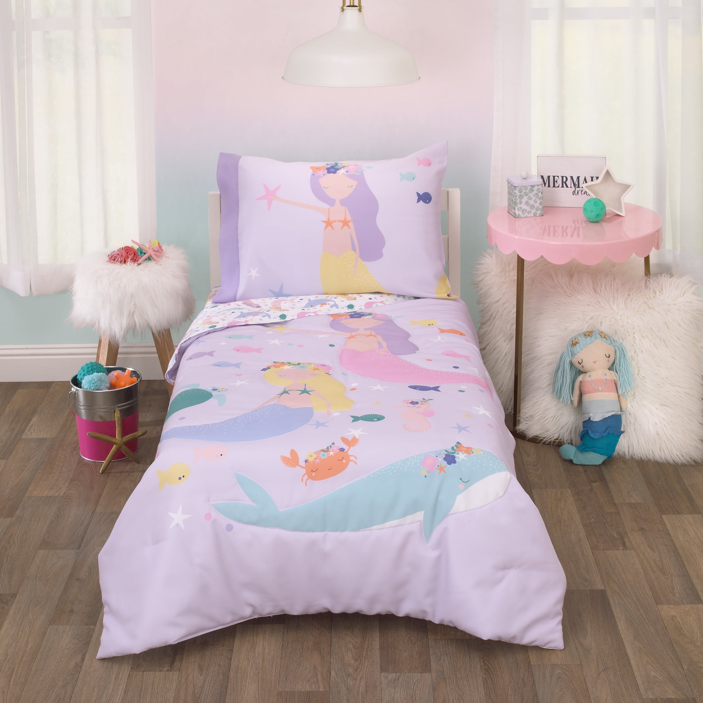Includes Quilted Comforter Fitted Shee... Funhouse 4 Piece Toddler Bedding Set 